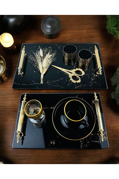 CyzHome Heartfelt Black Patterned Glass Promise Tray
