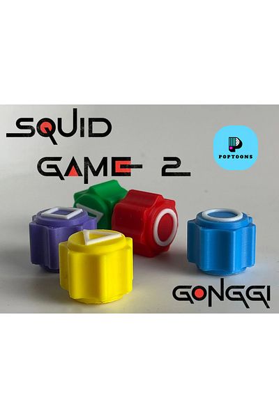 poptoons Squid Game Gonggi 5 Stone Game - Real Stone Feel and Shape Matching Fun