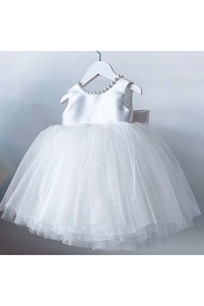 HSNLİFE Girl Doll Collar and Bow Pearl Dress Birthday Dress Girls' Evening Dress Elegant Princess Dress