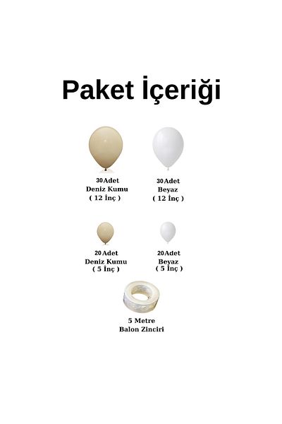 Ata Parti Dünyası 100pcs Balloon Chain Party Set in White and Sea Sand Tones - Birthday Concept