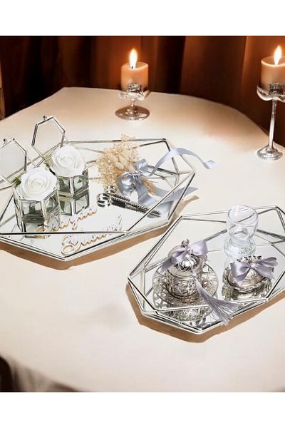 CyzHome Elation Silver Prism Promise Engagement Tray and Groom Coffee Cup Tray