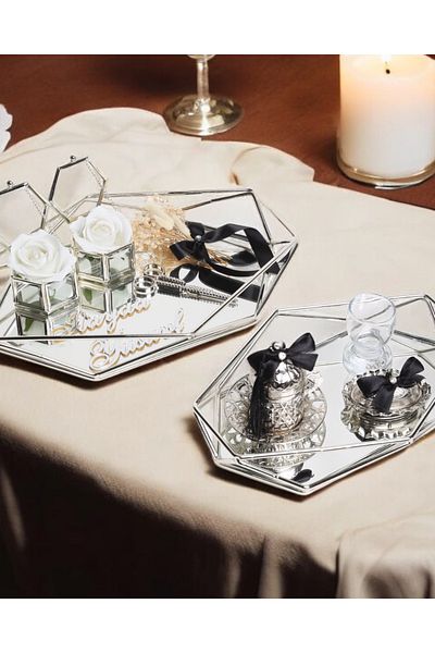 CyzHome Elation Silver Prism Promise Engagement Tray and Groom Coffee Cup Tray