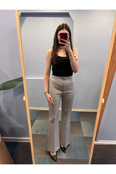 OUZ Fashion بنطال نسائي عالي الخصر بأزرار إسبانية