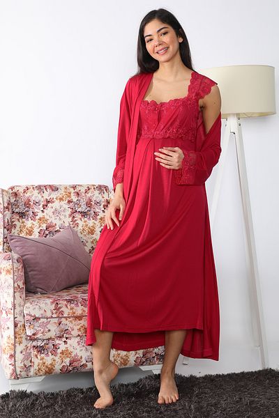 Effort Pijama Puerperal Nightgown Set with Cherry Dressing Gown