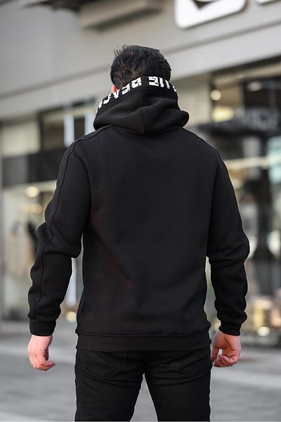 Miron Hanorac oversize negru imprimat cu trei fire - cu glugă - 2440