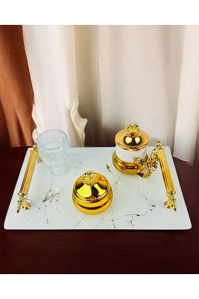 CyzHome Soulmate White Patterned Promise Tray and Engagement Tray