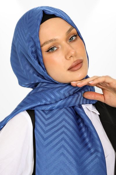 hijabchi Εισαγόμενο Silky Jacquard Shawl Zigzag Model - Νέες Συλλογές - Indigo