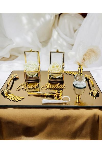 CyzHome Cherish Gold Mirrored Engagement Tray and Promise Tray