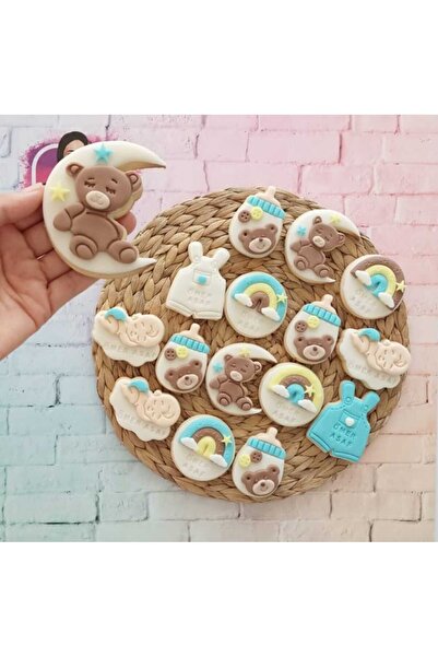 Tatlı Armağanlar Renkli İsimli Ayıcıklı Yenidoğan Bebek Butik Kurabiye- 20 Adet