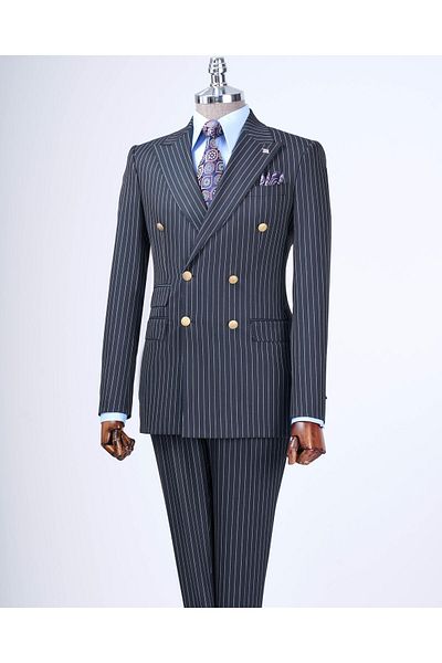 TerziAdemAltun Italian Style Double-breasted Jacket Trousers Suit Navy T4333