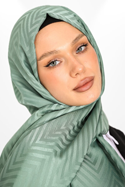hijabchi Şal Jacquard Mătăsos Importat Model Zigzag - Colecţii Noi - Verde Mentă