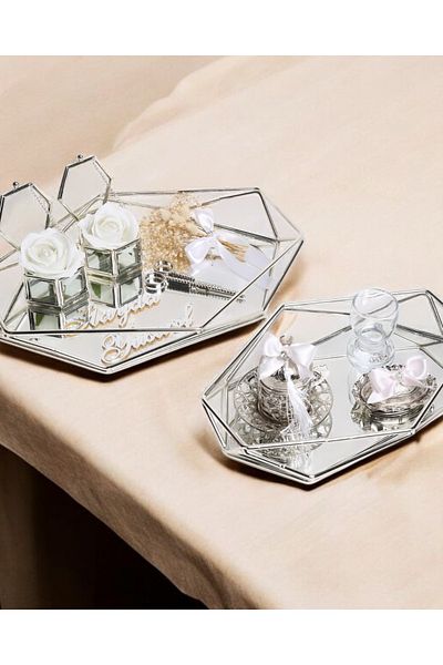 CyzHome Elation Silver Prism Promise Engagement Tray and Groom Coffee Cup Tray