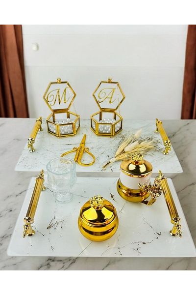 CyzHome Soulmate White Patterned Promise Tray and Engagement Tray