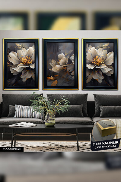 Evinemoda 3 Pieces Flowers Artistic Design Cvplk Framed Painting
