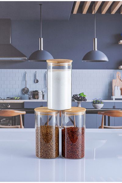 Lizzy 3Pcs 550ml Luxury Round Spice Rack Set with Bamboo Lid