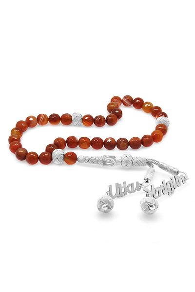 Tesbihane 1000 Sterling Kazaz Name Written Tasseled Faceted Cut Agate Rosary 101001083