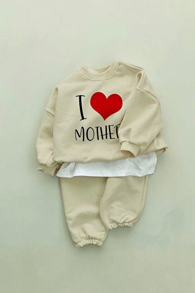 ADABEBEK طقم أطفال مكون من قطعتين مطبوع عليه عبارة "I Love Mom" للموسم الجديد...