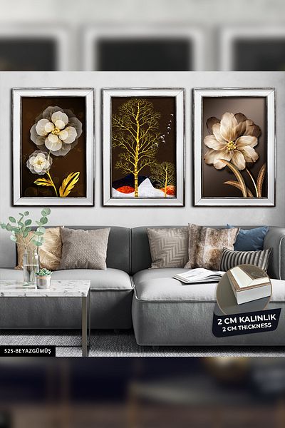 Evinemoda Picturi cu rama 3 bucati - Arborele cu flori CVPLK