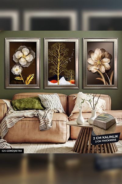 Evinemoda Picturi cu rama 3 bucati - Arborele cu flori CVPLK