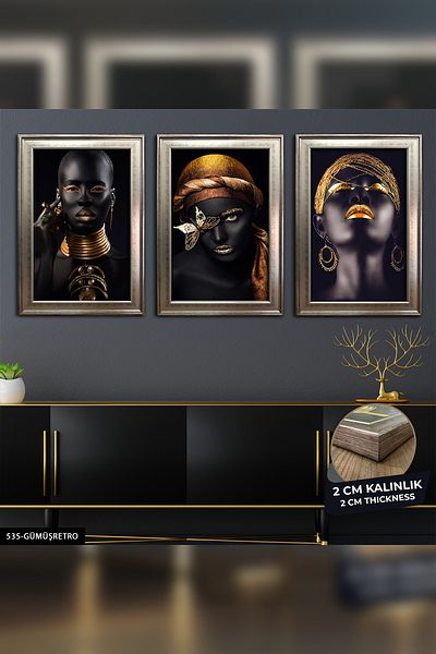 Evinemoda Femeie africană 3 bucăți pictură înrămată CVPLK