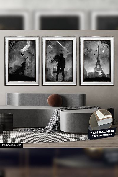 Evinemoda 3 bucăți CVPLK Love Eiffel Tower Pictură înrămată