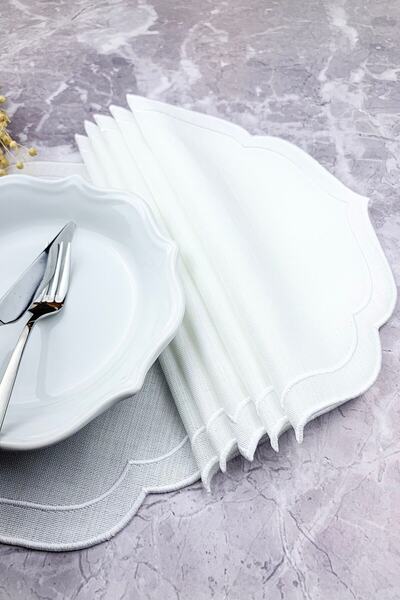 WEARE2 White Colored Double Wrap Embroidered 6-Piece Placemats