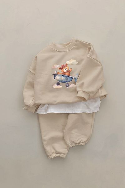 ADABEBEK New Season Pilot Teddy Bear Printed 2-Piece Baby Set 10316