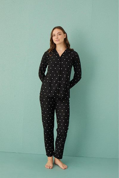 Pemilo Set pijamale dama din piele intoarsa - model 20501-236, nasture frontale, NEGRU