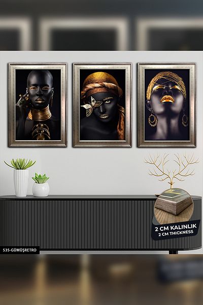 Evinemoda Femeie africană 3 bucăți pictură înrămată CVPLK