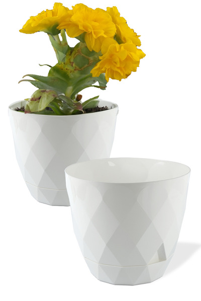 TEMMUZ HOME 2.4 Litre 2 Adet Baklava Desenli Tabaklı Plastik Saksı Karasu Pla...