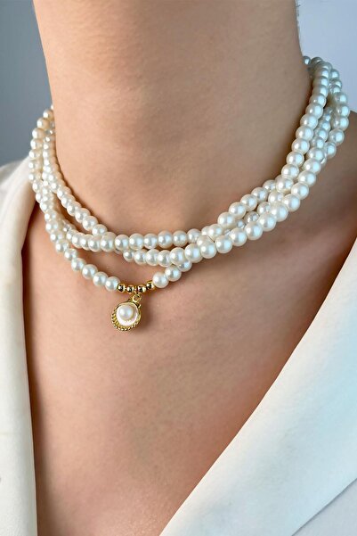 Sose Moda Gold Oyster End Coiled Pearl Necklace - White