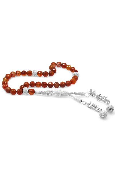 Tesbihane 1000 Sterling Kazaz Name Written Tasseled Faceted Cut Agate Rosary 101001083