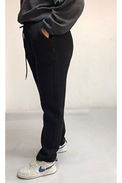 THE WHITE Pantaloni de sport negri cu 3 fire pentru femei cu picioare drepte