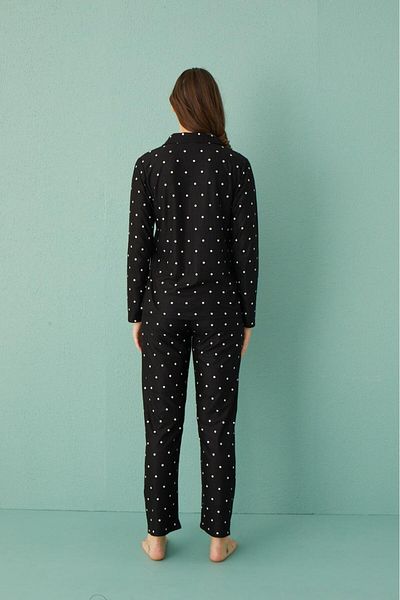 Pemilo Set pijamale dama din piele intoarsa - model 20501-236, nasture frontale, NEGRU