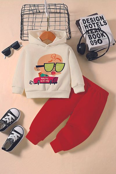 ADABEBEK New Season Racer Baby Printed Hoodie 2-Piece Baby Set 232338
