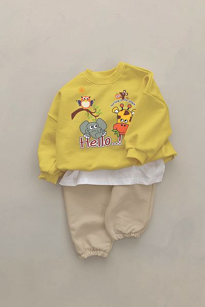 ADABEBEK New Season Hello Animals Printed 2-Piece Baby Set 23337