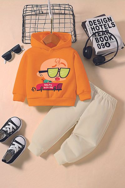 ADABEBEK New Season Racer Baby Printed Hoodie 2-Piece Baby Set 232338