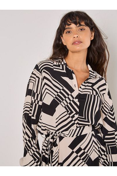 Apricot Graphic Squares Hemdkleid