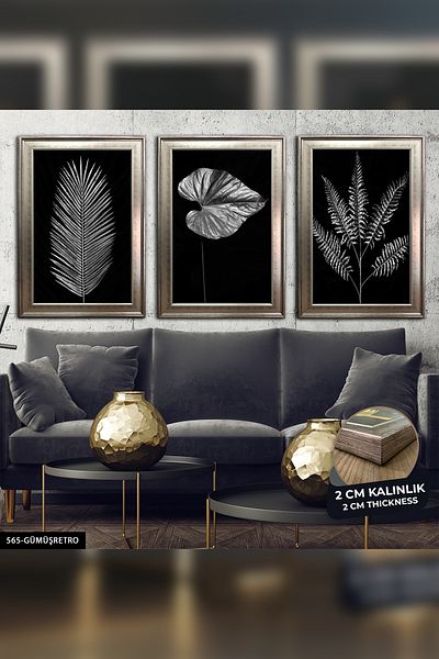 Evinemoda Picturi cu rame 3 piese - Frunza de flori CVPLK