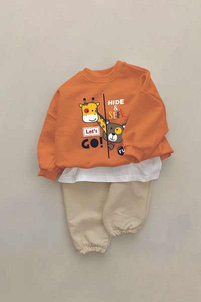 ADABEBEK New Season Cute Animals Hide and Seek Printed 2-Piece Baby Set 23310