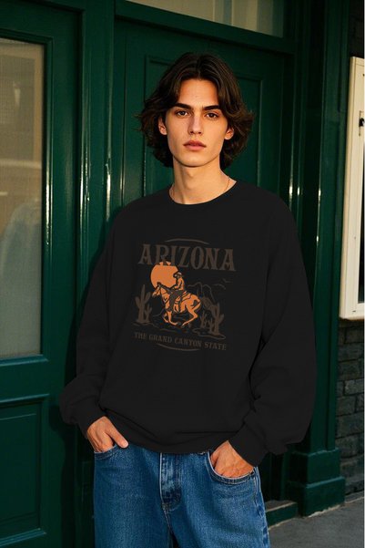 Vatkalimon Arizona Printed Black Unisex Thick Fleece Inside Oversize Sweatshirt