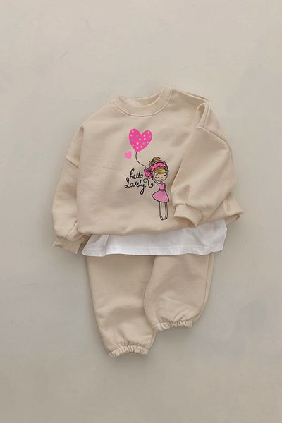 ADABEBEK New Season Heart Balloon Kids Printed 2-Piece Baby Set 11120