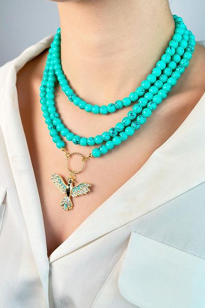 Sose Moda Turquoise Phoenix Pearl Necklace - Set of Three