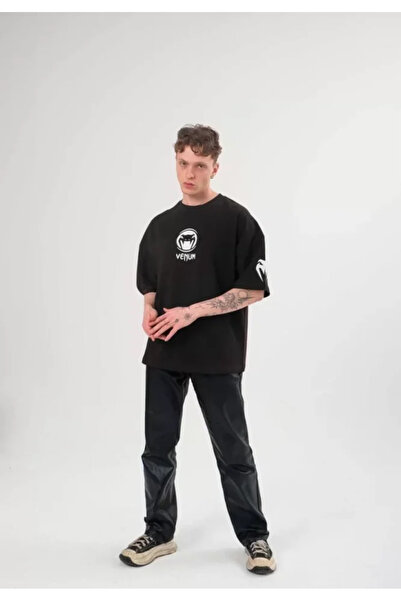 Femella Women Fashion Μπλουζάκι Unisex Crew Neck Printed Oversize - Μαύρο