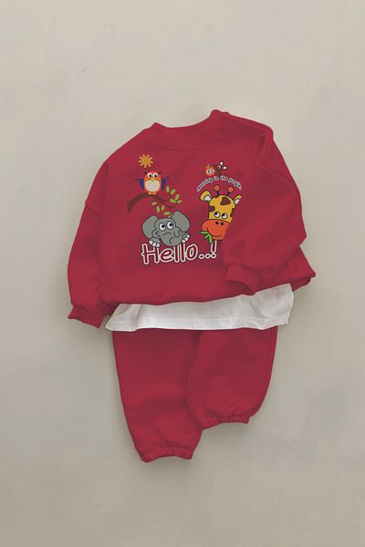 ADABEBEK New Season Hello Animals Printed 2-Piece Baby Set 23337
