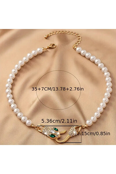 begüm jewelery Yilan Başi Tasarimli Zari̇f İnci̇ Kolye
