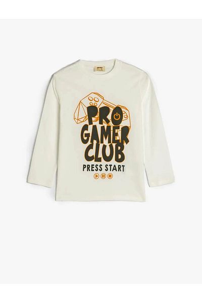 Koton Cotton Long Sleeve Crew Neck T-Shirt - Game Themed Print Detail