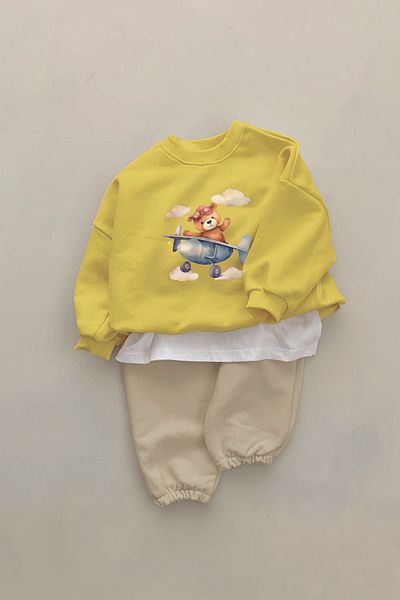 ADABEBEK New Season Pilot Teddy Bear Printed 2-Piece Baby Set 10316