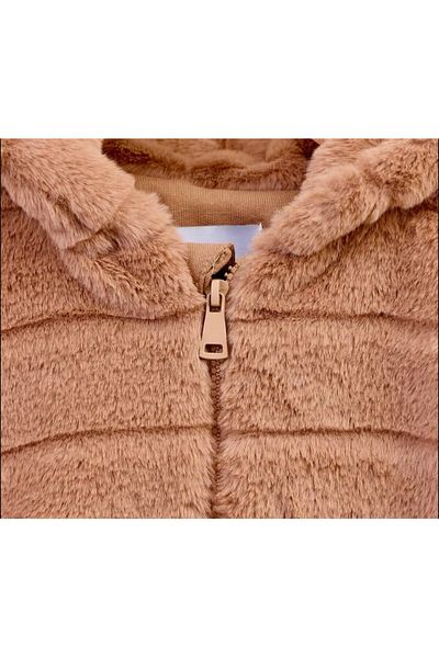 CİCHLİD Girl's Hooded Plush Coat with Combed Cotton Lining
