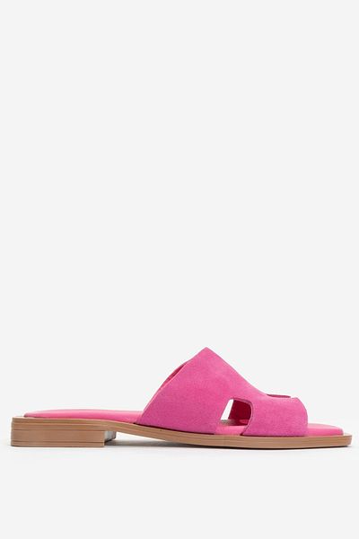 Dericlub Γυναικείες παντόφλες ZY 8012 Model Suede Fuchsia - Πραγματικό δέρμα και λουράκι
